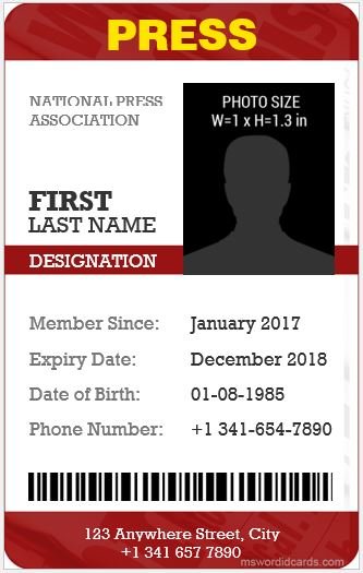 10 Best Press Reporter Id Card Templates Microsoft Word Id Card Templates
