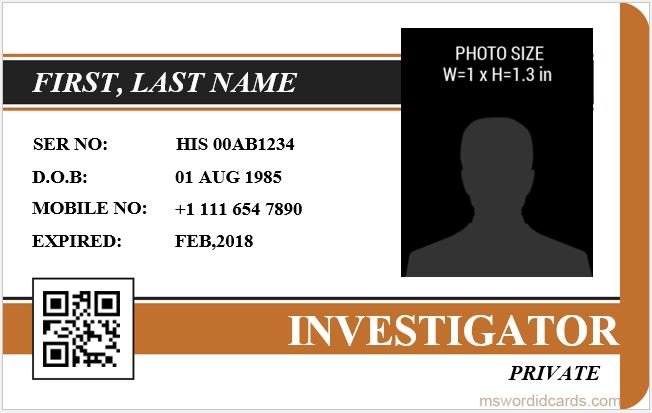 Investigator ID Card Template MS Word