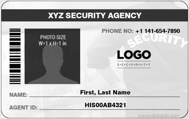 Security Guard ID Card Template