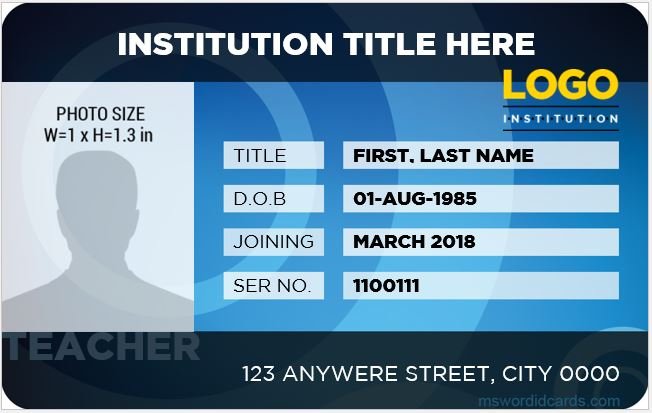 10 Best MS Word ID Card Templates For Teachers Professors Microsoft 