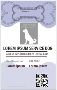 Service dog ID card template