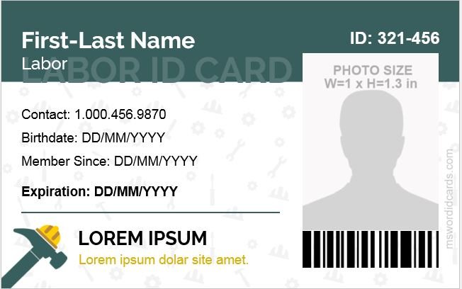 Labor ID Card for MS Word