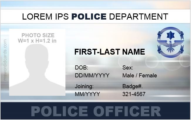 Police ID Card Design Template for Word