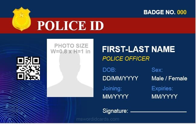 Police ID Card Templates for MS Word Download Edit Print