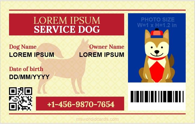 service dog id card template free download uk