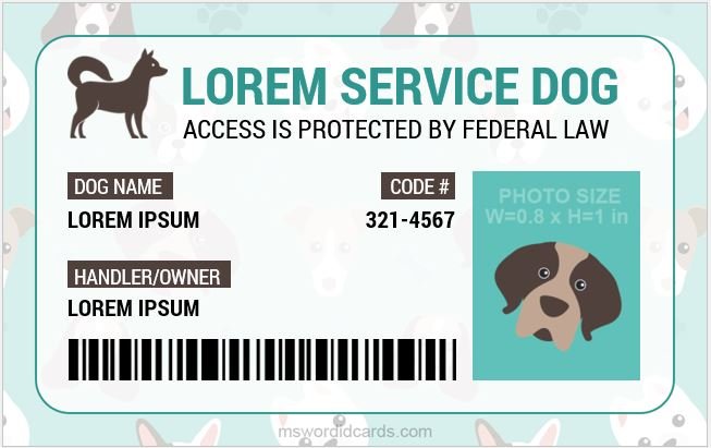 Service Dog ID Card Templates Download Edit Print Card
