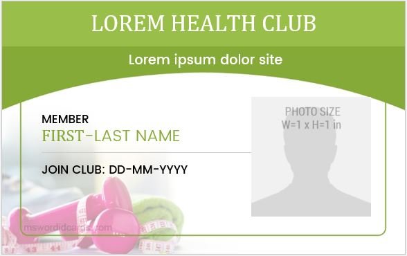 Health club id badge template