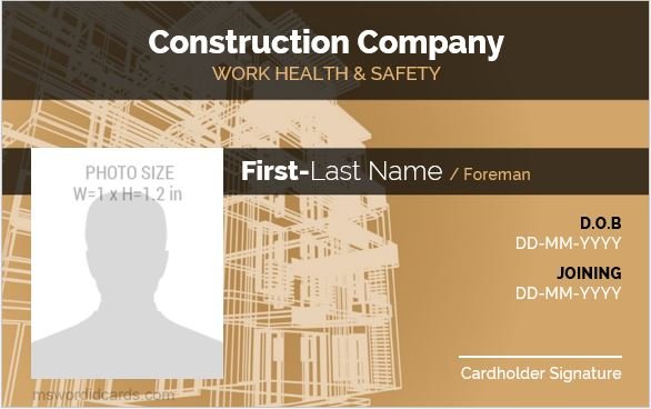 Construction worker id card template