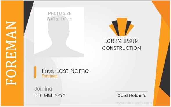 construction company staff id card word file formats