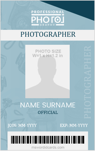 Photographer ID Card Sample Vertical Design