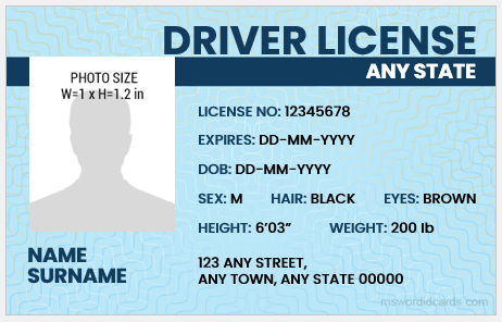 Driver License ID Card Templates for Word | Edit & print