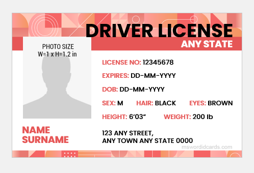 drivers license template editable