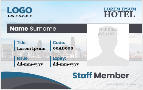 Hotel Staff Id Cards Badges For Ms Word Microsoft Word Id Card Templates