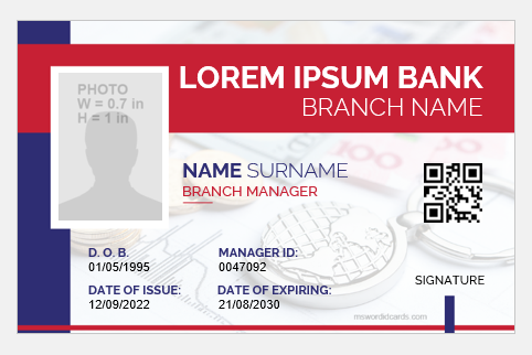 Bank Manager Id Cards Badges Templates Microsoft Word Id Card Templates