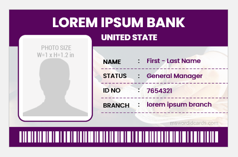 Bank Manager Id Cards Badges Templates Microsoft Word Id Card Templates