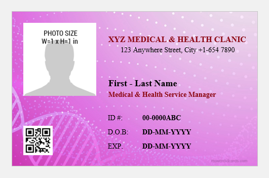 Medical and health service manager ID badge