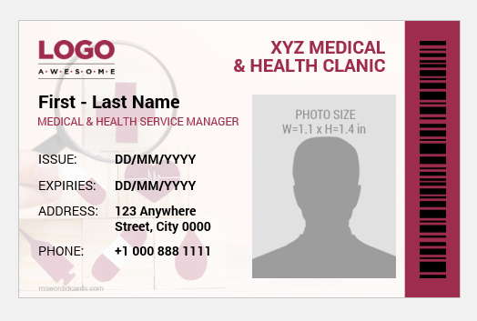 Medical and health service manager ID badge