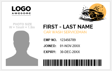 Car Wash Serviceman ID Template