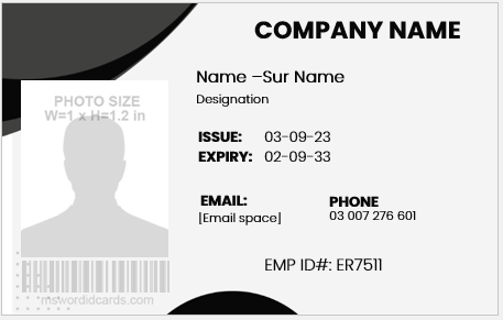 Black and White Employee ID card template