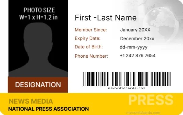Press Reporter ID Card Template -Editor