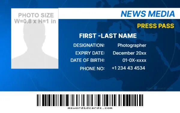 Press Reporter ID Card Template -Editor