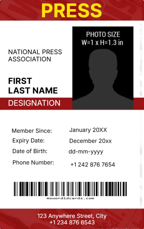 Press Reporter ID Card Template -Editor